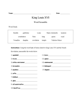 King Louis XVI Word Scramble