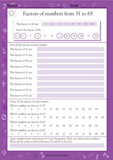 Factors of Numbers from 31 to 65 (Grade 5)